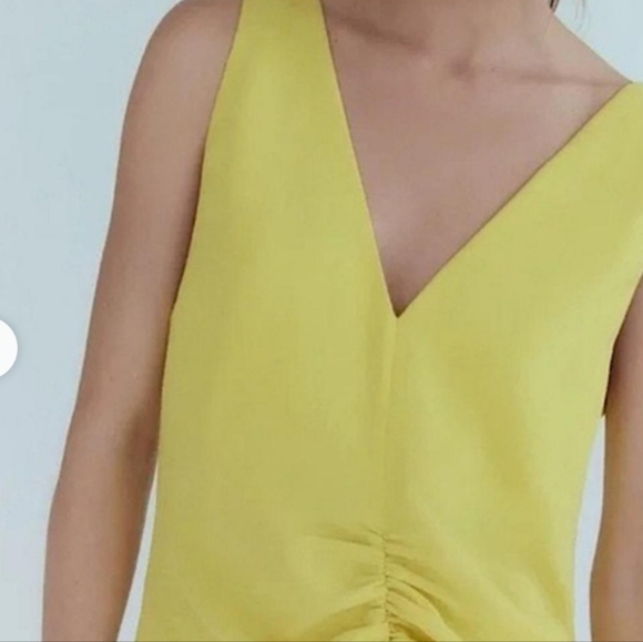 ZARA Center Ruched Lemon V-neck midi dress. Size M - Picture 8 of 10